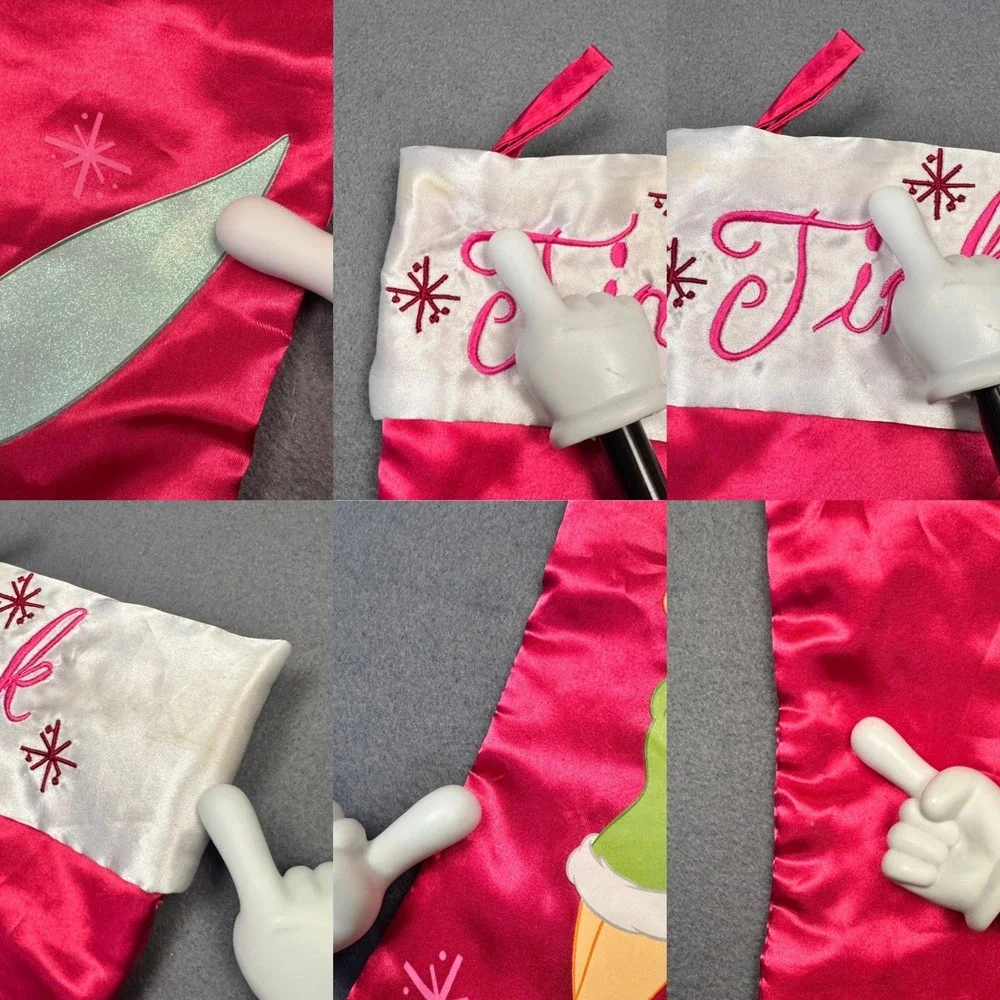 Disney Tinkerbell Christmas Stocking Glitter Pink White Embroidered 2009 19in‎